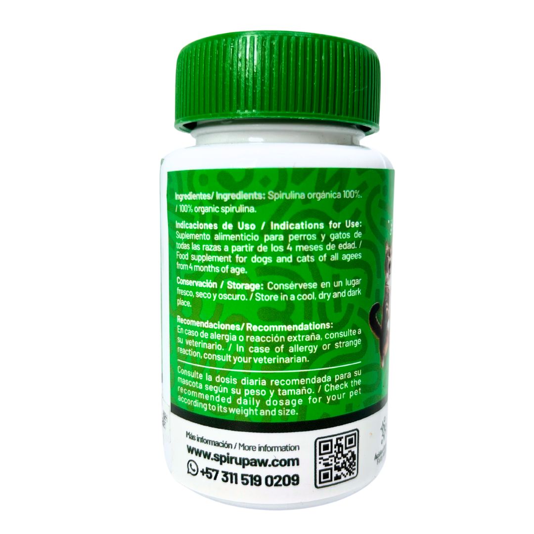 Espirulina en tabletas SPIRU PAW para perros y gatos 60 unidades