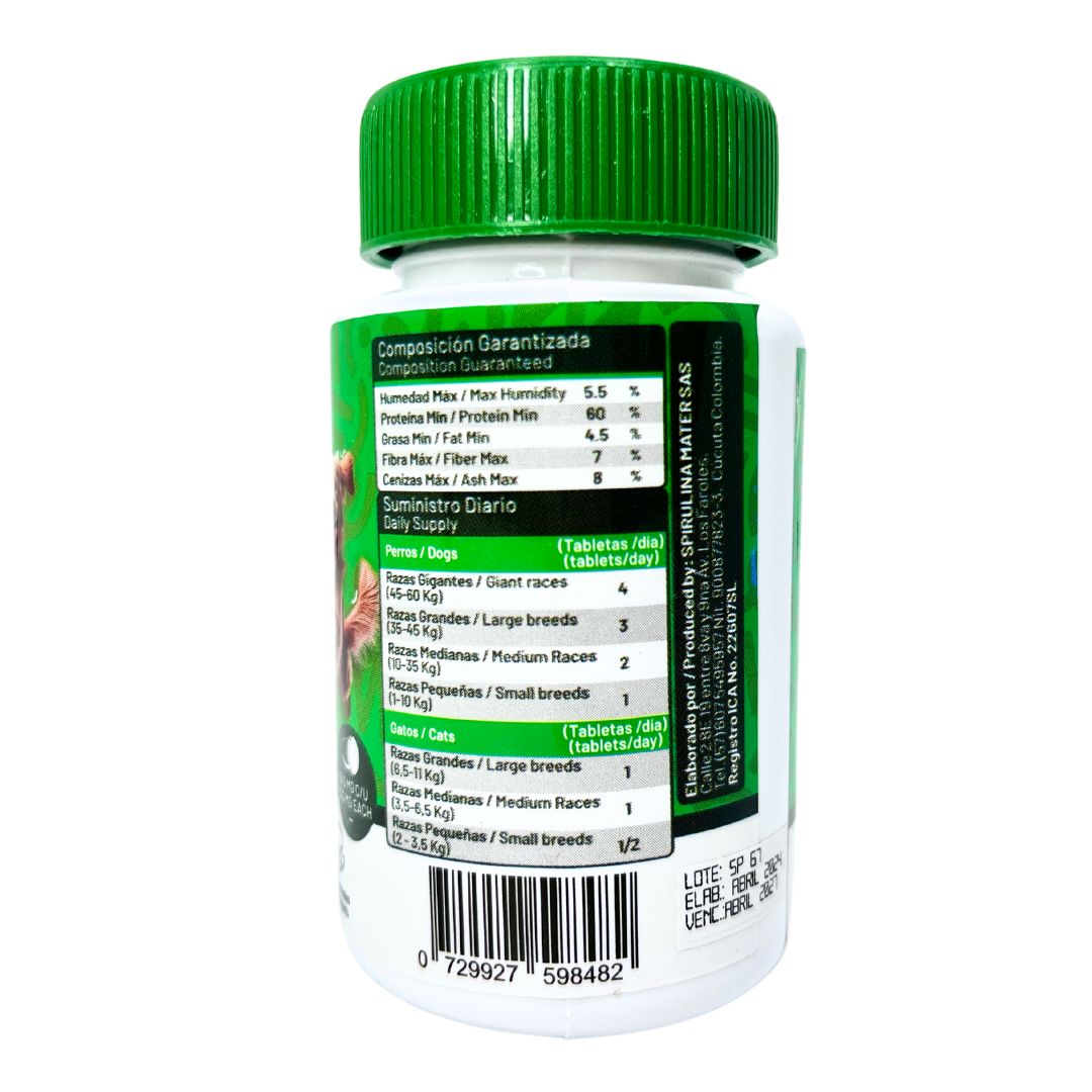 Espirulina en tabletas SPIRU PAW para perros y gatos 60 unidades