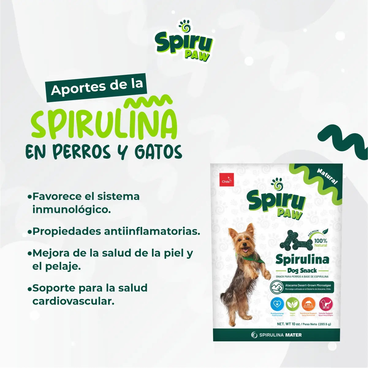 Snack para perros a base de Espirulina SPIRU PAW 226g