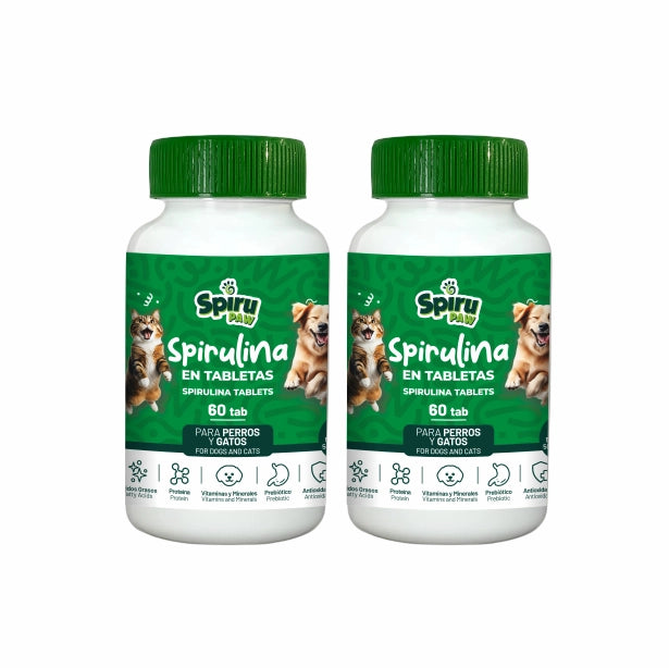 Pack x2 Espirulina en tabletas SPIRU PAW para perros y gatos 60 unidades