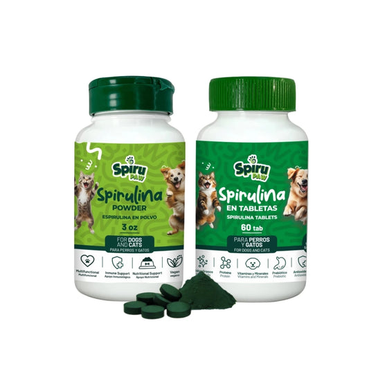 Pack x2 Espirulina en polvo  85g + tabletas 60u  SPIRU PAW para perros y gatos