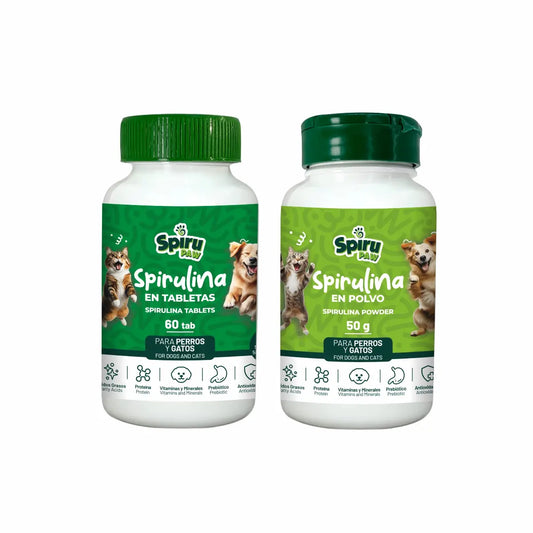 Pack x2 Espirulina en polvo y tabletas SPIRU PAW para perros y gatos