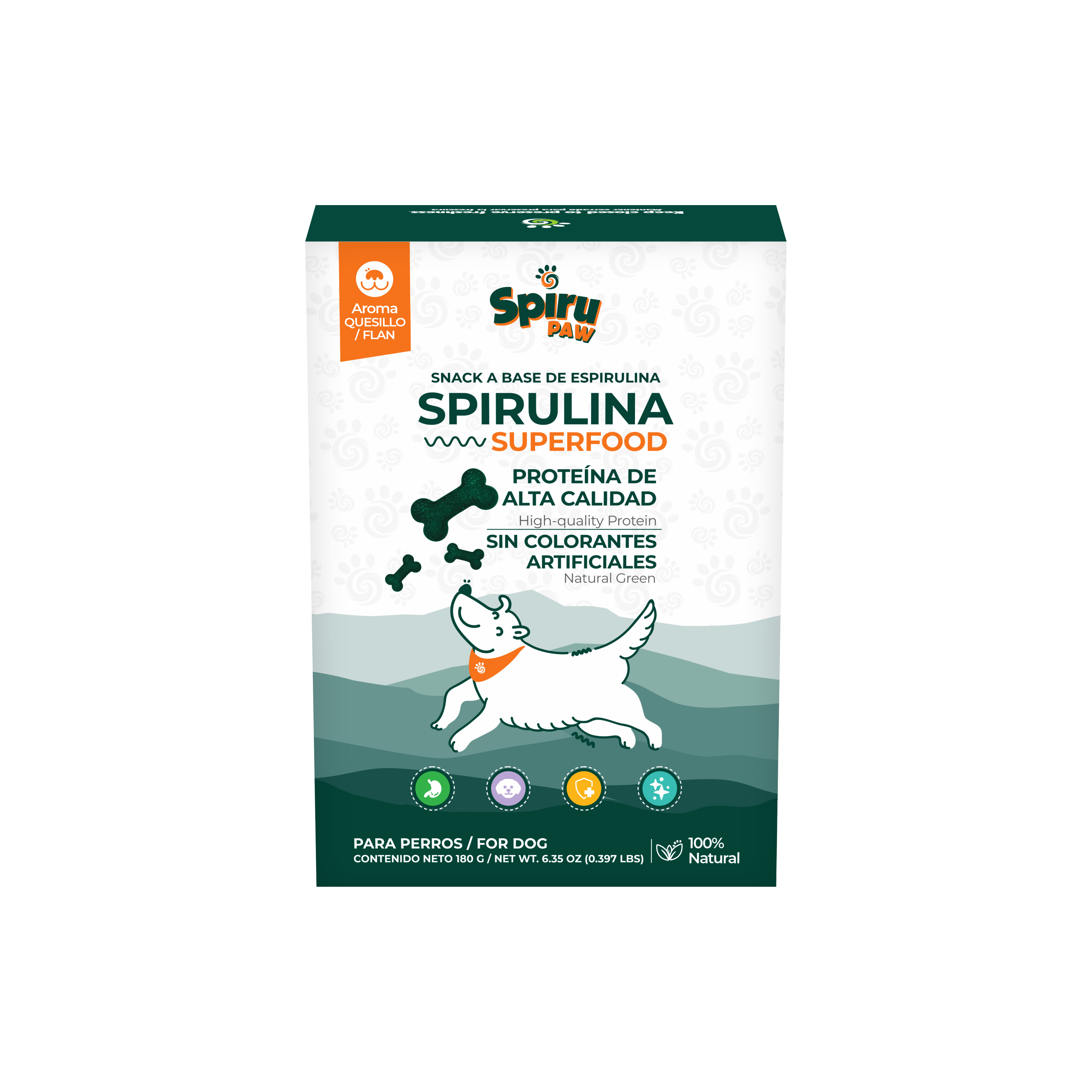 Snack para perros a base de Espirulina SPIRU PAW Aroma Quesillo 180g