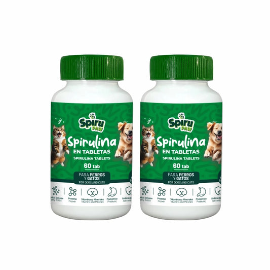 Pack x2 Espirulina en tabletas SPIRU PAW para perros y gatos 60 unidades