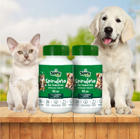 Pack x2 Espirulina en tabletas SPIRU PAW para perros y gatos 60 unidades